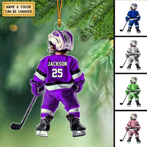 Personalized Kid Hockey Player Christmas Acrylic Ornament