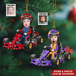 Racing Car Kid Custom Face - Personalized Acrylic Photo Ornament