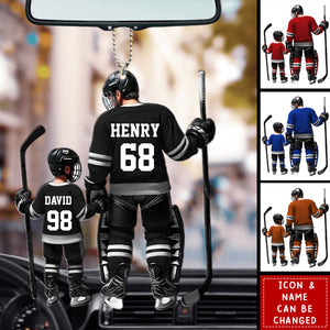 Dad And Son Ice Hockey Personalized Acrylic Car Ornament - Gift For Hockey Lover