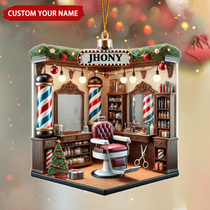 Custom Name Barber Shop Personalized Christmas Ornament