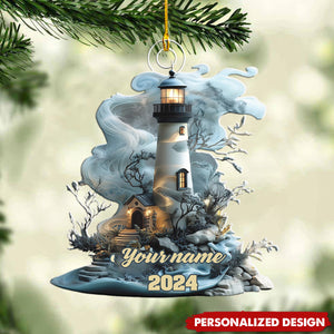 Personalized Lighthouse Acrylic Ornament, Sailboat Lighthouse Halloween Christmas New Year Personalized Gifts For Her