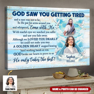 Memorial Canvas - Personalized Canvas Prints - Upload Photo, God Saw You Getting Tired