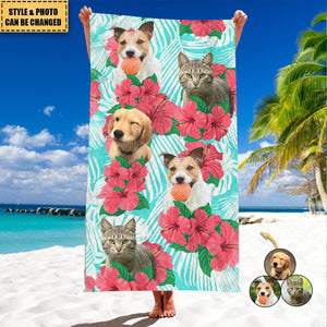 Upload Cat Dog Kids Photo With Pattern Personalized Beach Towel