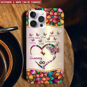 Grandma Mom Heart Butterfly Kids Stained Glass Pattern Personalized Glass Phone Case