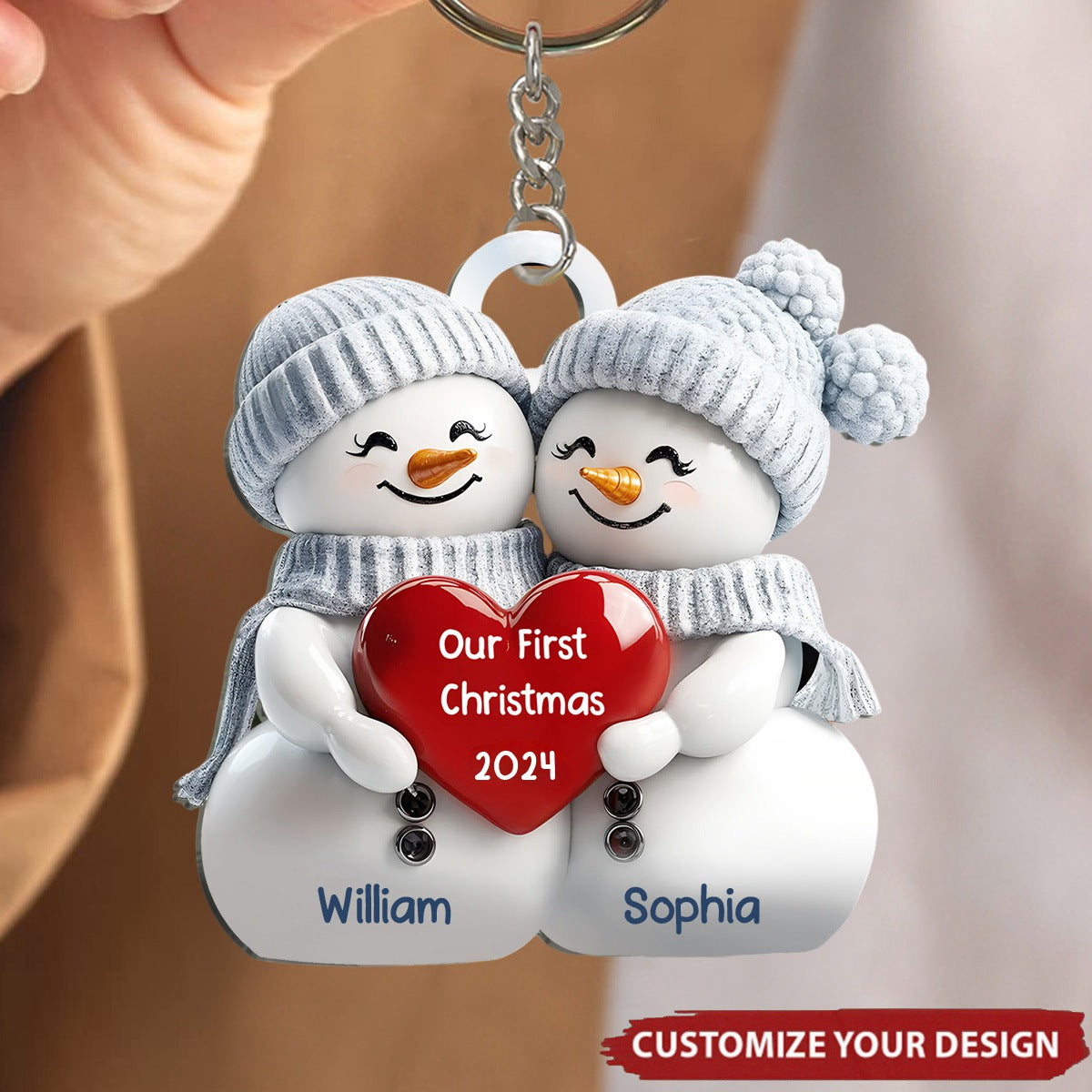 Personalised Couple Snowman Keychain - Gift For Her/Him