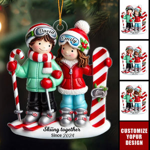 Personalized Ski Couple Christmas Acrylic Ornament