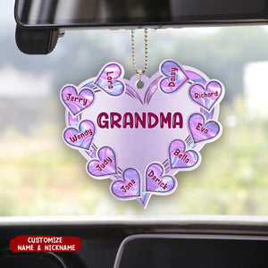 Grandma Mom Heart Hologram Plaid Personalized Acrylic Ornament