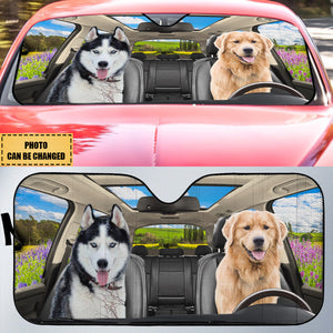 Custom Photo Have Fun Together - Dog & Cat Personalized Auto Windshield Sunshade, Car Window Protector