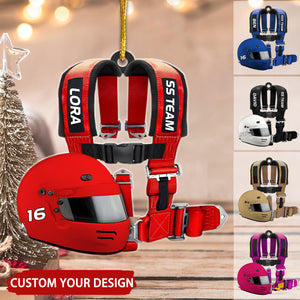 Racing Seat Belt And Helmet Personalized Christmas Ornament