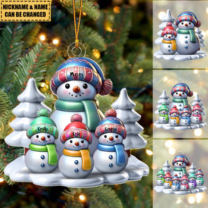 Winter Grandma & Grandkids Snowmen Christmas Personalized Acrylic Ornament