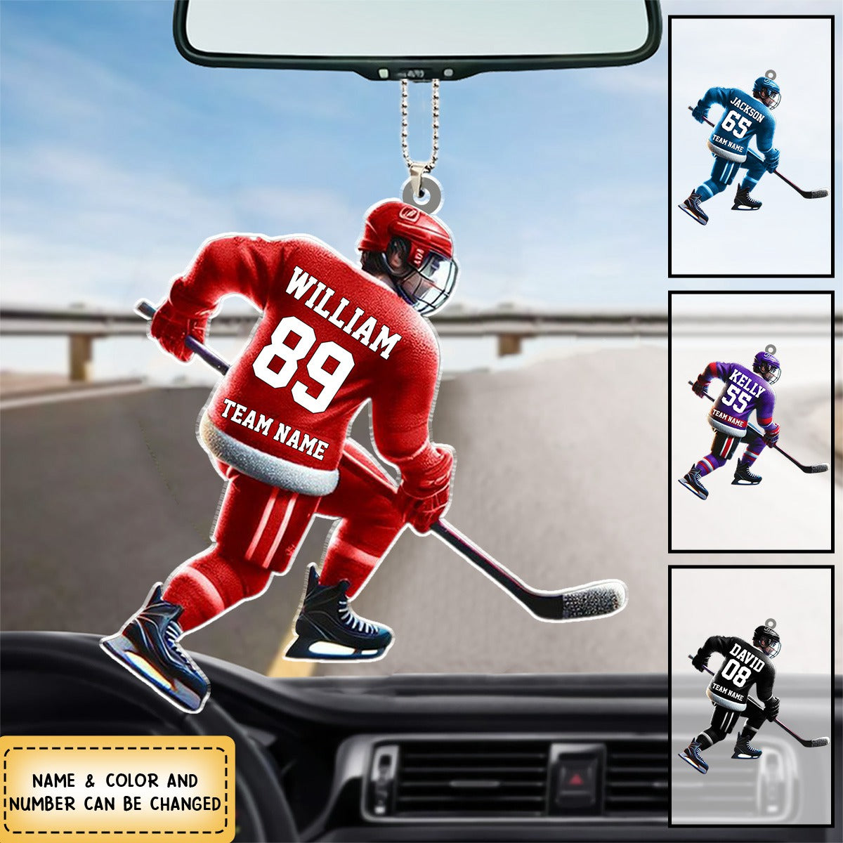 Loving Ice Hockey Personalized Name Shaped Car Ornament
