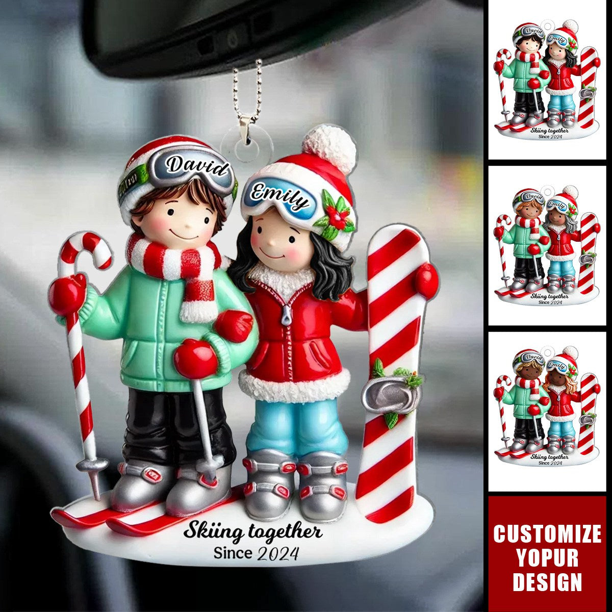 Personalized Ski Couple Car Acrylic Ornament