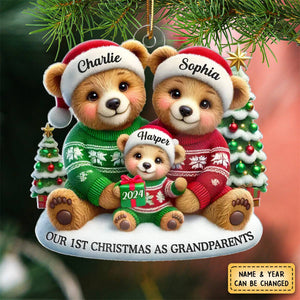 3D Effect Bears Our First Christmas As Grandparents Personalized Acrylic Ornament, Christmas Gift For New Grandparents