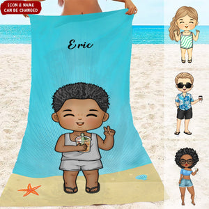 Family Doll Summer Vacation - Personalized Beach Towel - Gift For Family