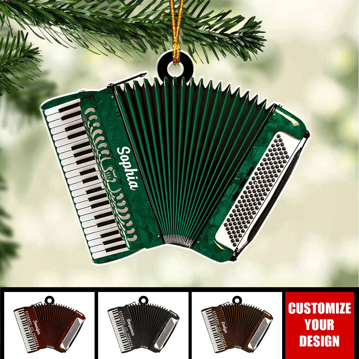 Classic Accordion - Personalized Acrylic Christmas Ornament, Gift for Musician, Accordion Lover