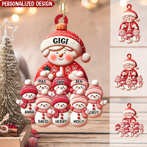 Christmas Red Themed Grandma Snowman With Little Snowman Kids Personalized Acrylic Ornament