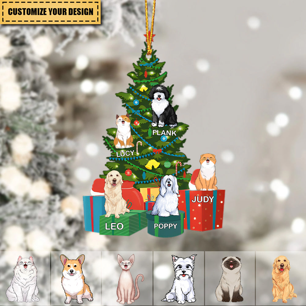 Customized Xmas Tree With Pets Personalized One-side Printed Ornament, Gift For Dog Cat Lovers