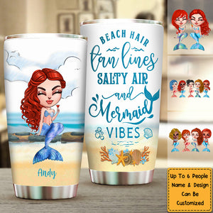 Beach Hair Salty Air Summer Personalized Mermaid Tumbler, Best Friend Bestie Gift