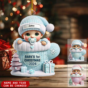 Baby In Mitten 3D Effect Baby's First Christmas Personalized Acrylic Flat Ornament