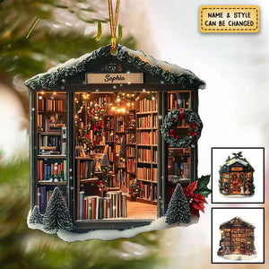 Cozy Bookstore In Christmas Holiday Personalized Shaped Ornament