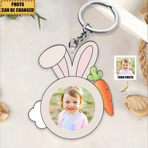 Custom Funny Rabbit Face For Kid Family Easter - Personalized Photo Easter Keychain