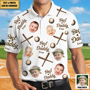 Best Daddy Ever - Personalized Photo  Baseball Polo Shirt