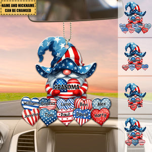 4th of July Dwarf Grandma With Sweetheart Grandkids Personalized Acrylic Car Ornament