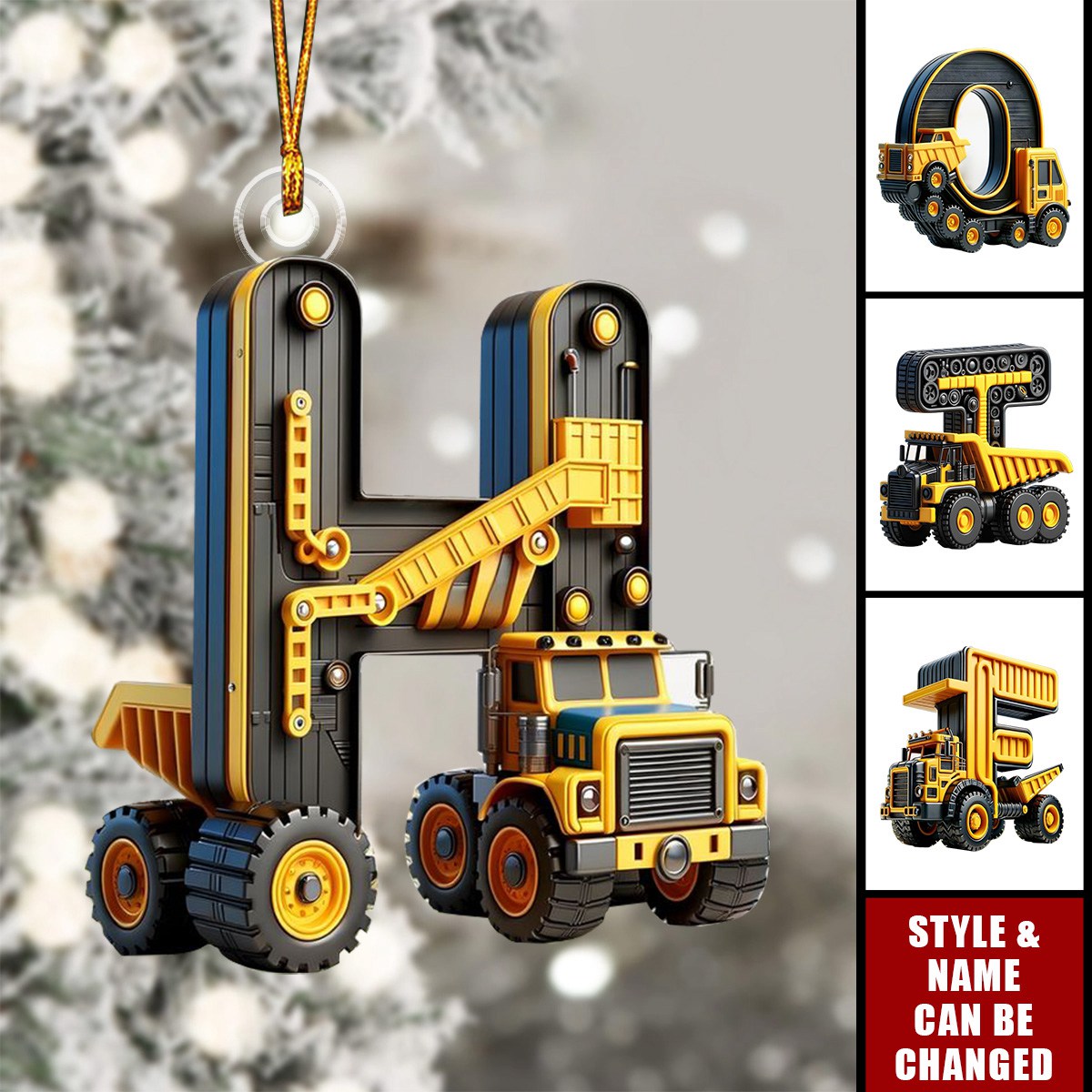 Construction Vehicles Letter - Personalized Acrylic Ornament