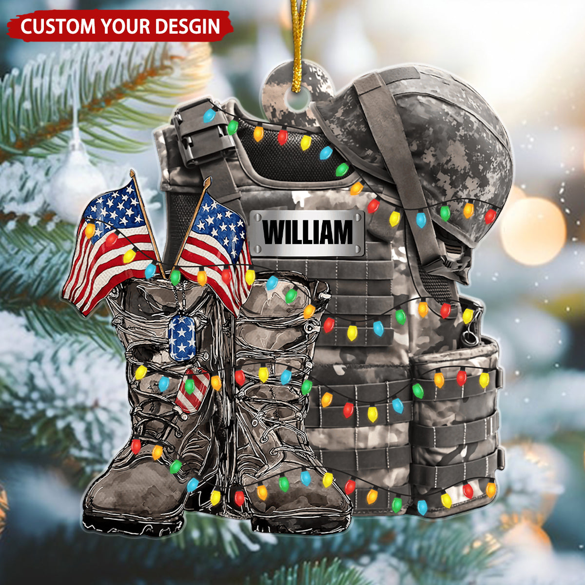 For US Veterans Personalized Military Christmas Acrylic Ornament