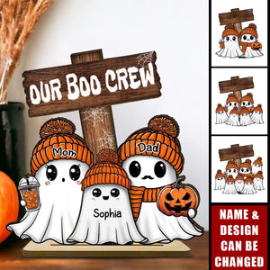 Family Our Boo Crew Fall Season Halloween Personalized 2-Layer Standing Wooden Plaque