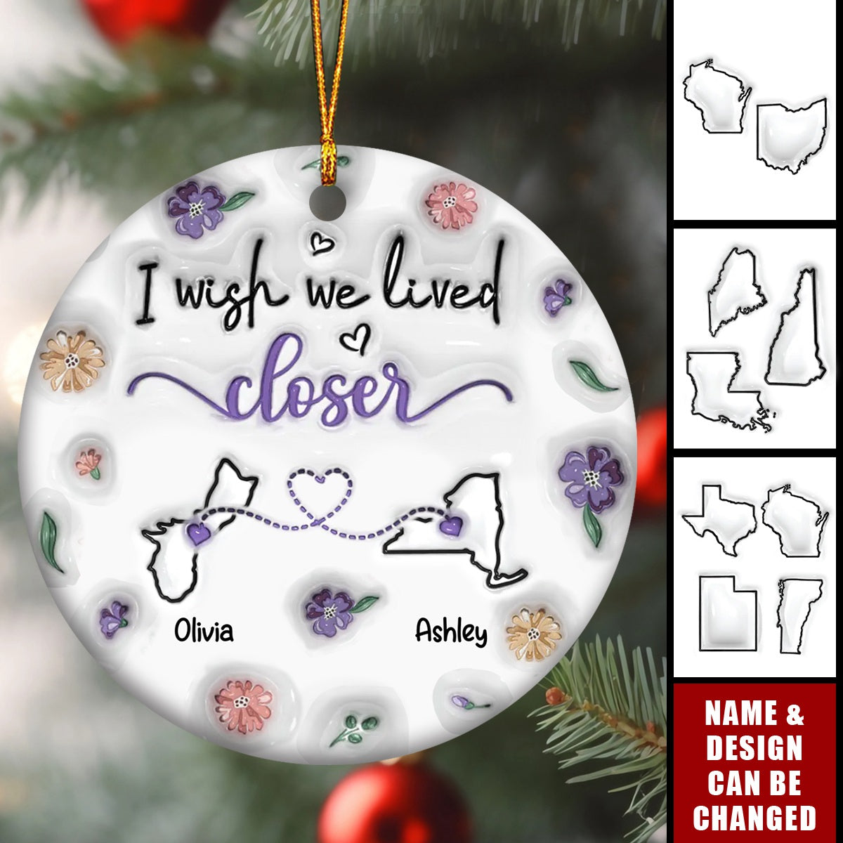 No Matter The Distance, Friends Stay Close In Heart - Bestie Personalized Custom 3D Inflated Effect Printed Ceramic Ornament