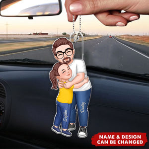 Dad Grandpa Hugging Kid Personalized Acrylic Car Ornament