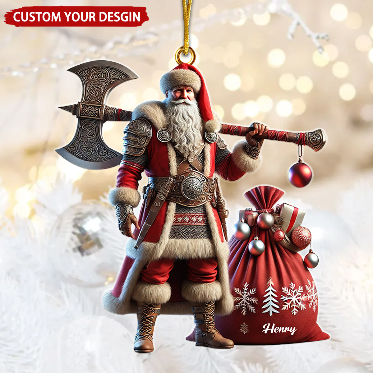 Viking Santa Warrior With Gift Sack Personalized Christmas Ornament