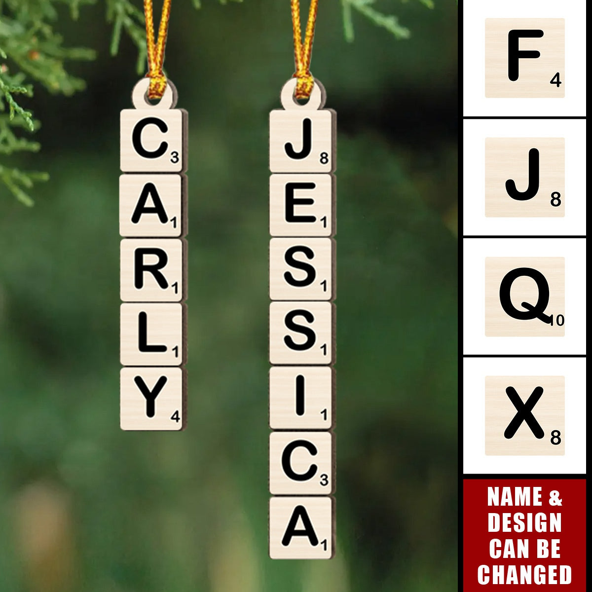 Christmas Scrabble Ornament Family Name Ornament - Personalized Wooden Ornament