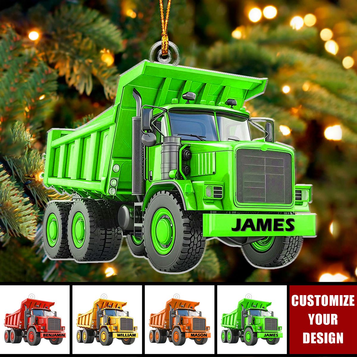 Custom Name Dump Truck - Personalized Acrylic Christmas Ornament