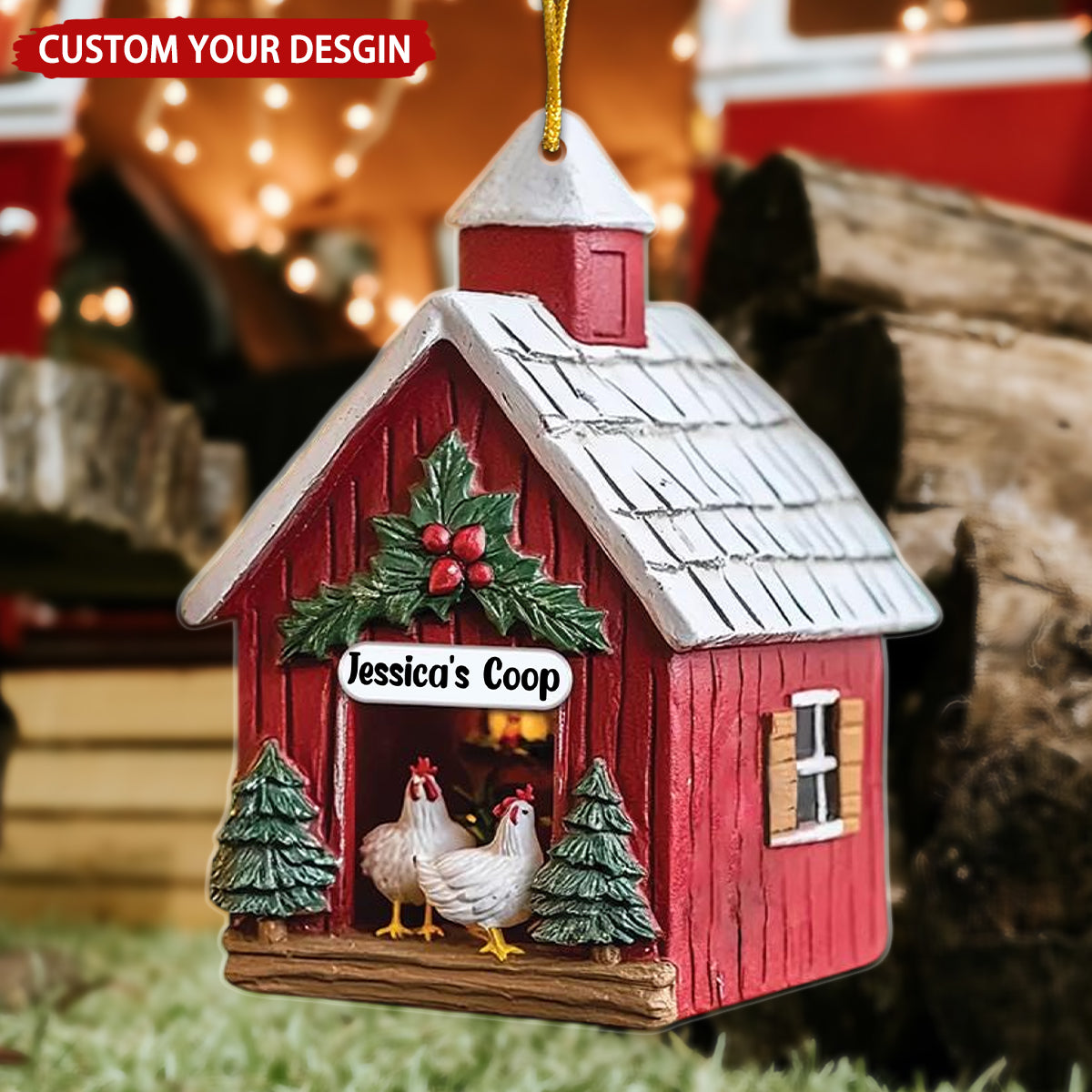 Chicken Farm Personalized Christmas Ornament, Gift For Chicken Lovers Farmer