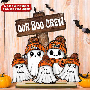 Family Our Boo Crew Fall Season Halloween Personalized 2-Layer Standing Wooden Plaque