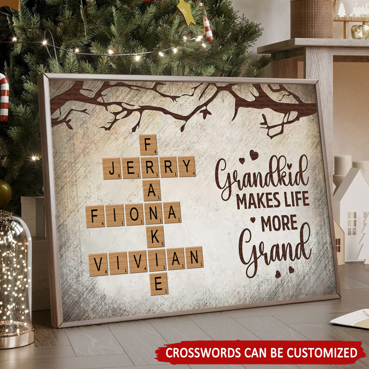 Grandkids Make Life More Grand Personalized Poster, Gift For Family Crossword Art