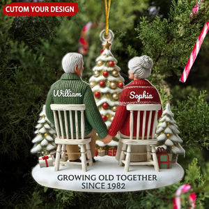 3D Effect Old Couple Growing Old Together Personalized Christmas Ornament