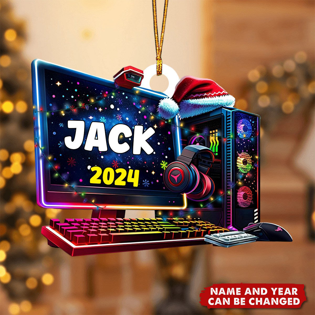 Personalized Name PC Computer Ornament Christmas, Shape Flat Christmas Ornament for Gamer, Gaming Gamer Christmas Ornament Gift for Boys