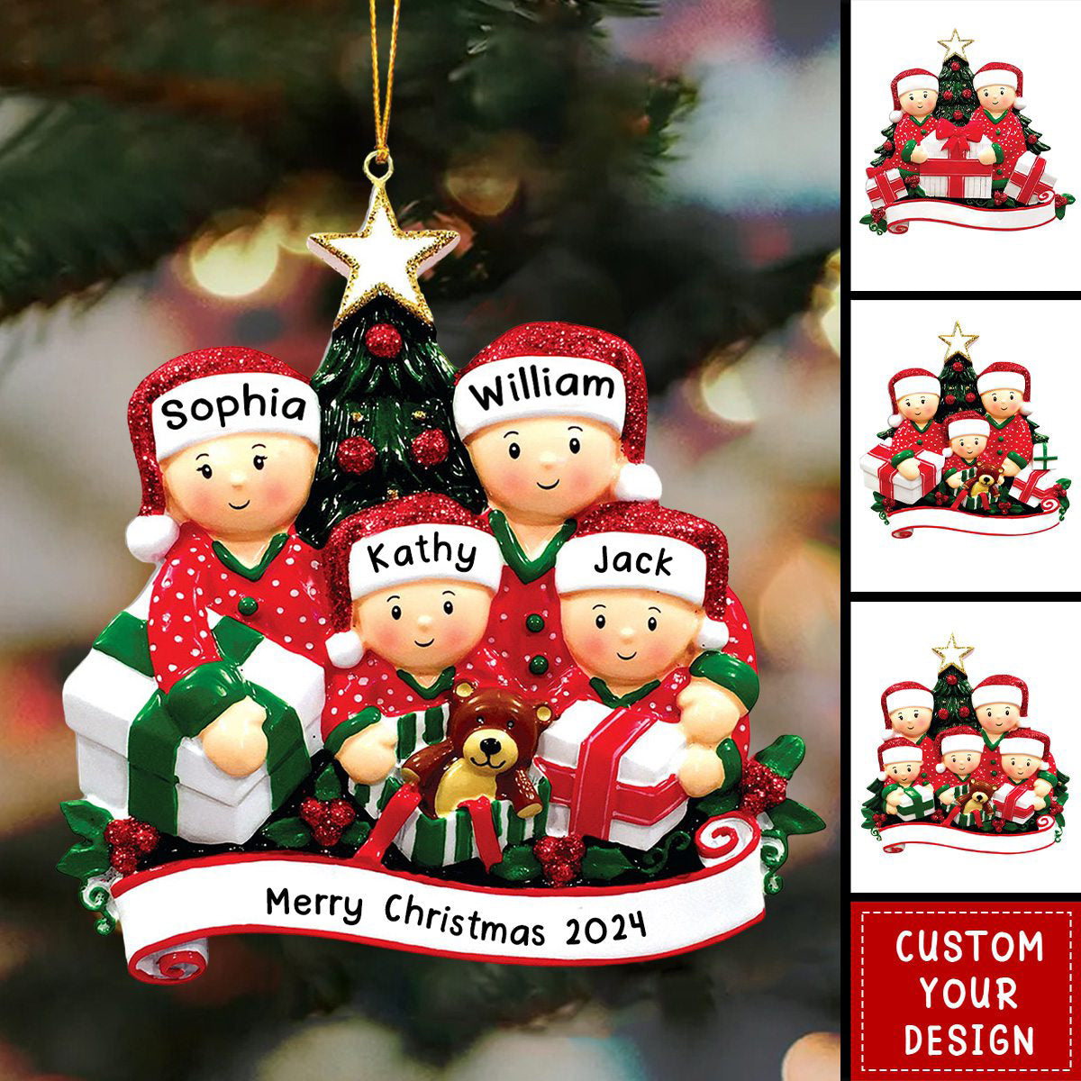 Family Under Christmas Tree Personalized Resin Christmas Ornament