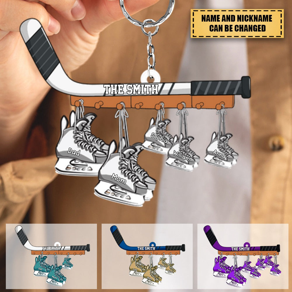 Personalized Ice Hockey Family Skates Keychain- Gift For Ice Hockey Lovers