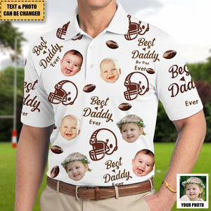 Best Daddy Ever - Personalized Photo Football Polo Shirt