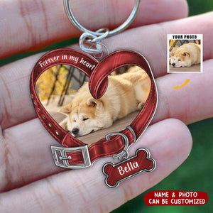 Heart Shaped Dog Collar Memorial Personalized Photo Acrylic Keychain