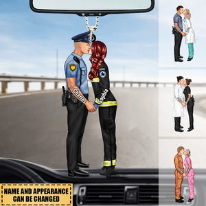 Personalized Christmas Gifts Custom Car Ornament For Couple Portrait, Firefighter, EMS, Nurse, Police Officer