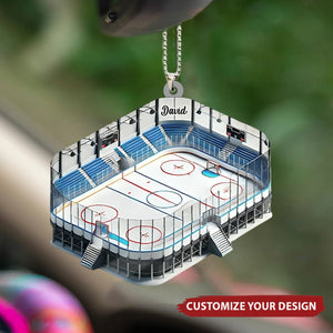 Personalized Ice Hockey Rink Car Ornament, Hockey Player Keepsake, Hockey Gift