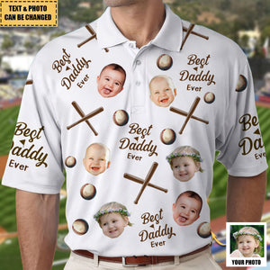 Best Daddy Ever - Personalized Photo  Baseball Polo Shirt