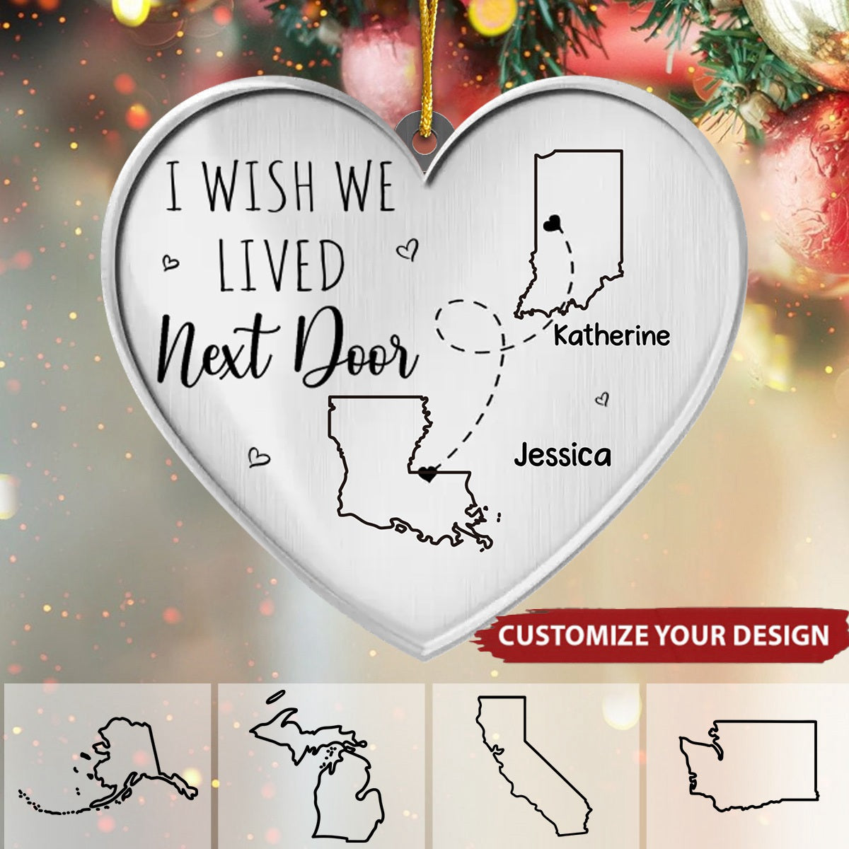 I Wish We Lived Closer - Personalized  Heart Ornament, Gift For Best Friends, BFF, Sisters