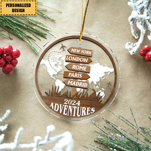 Personalized Travel Adventure Travelling Destination Acrylic Circle Ornament