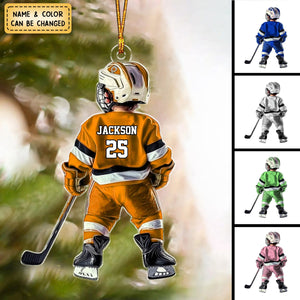 Personalized Kid Hockey Player Christmas Acrylic Ornament